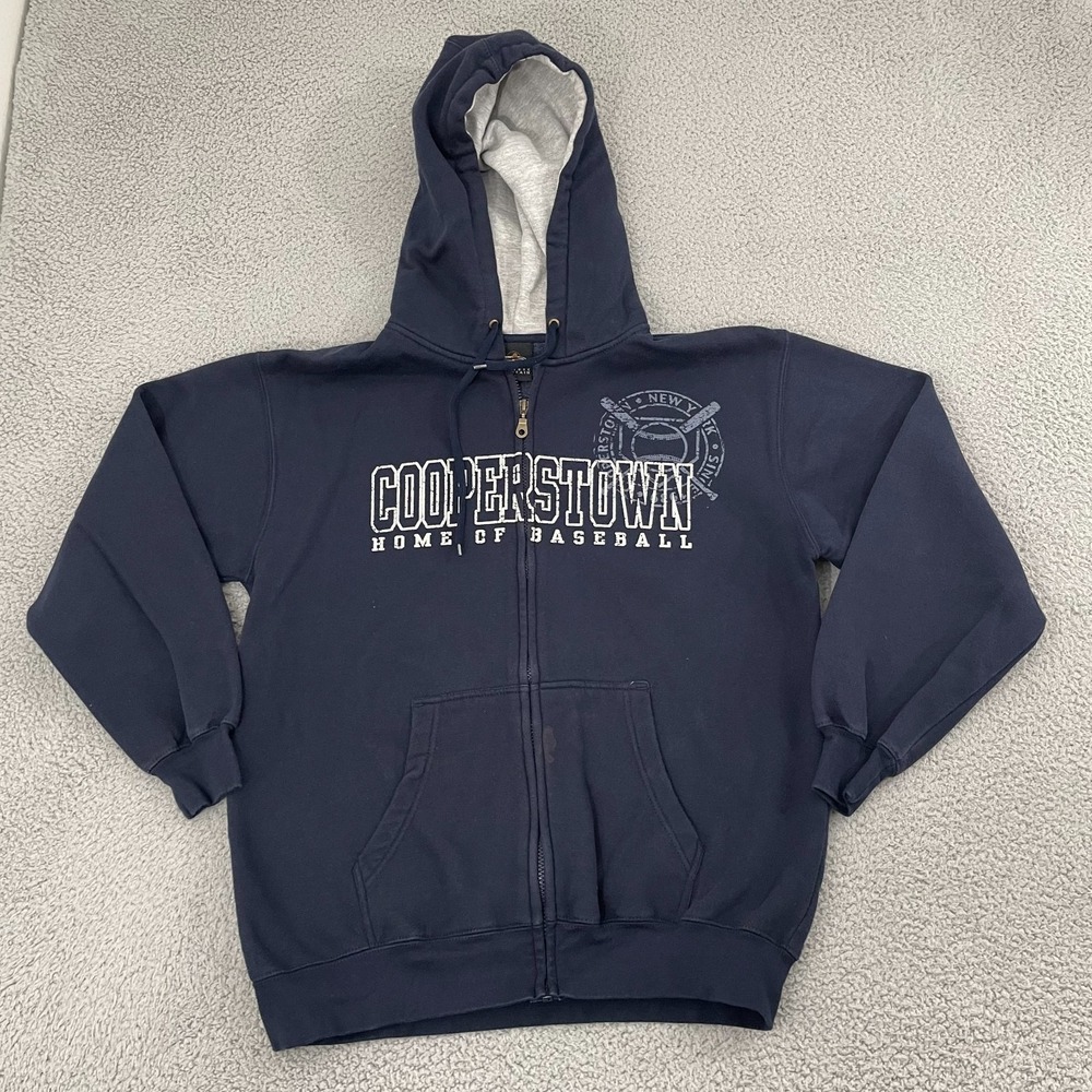 Cooperstown Home of Baseball Hoodie Men L Navy Prairie Mountain Full Zip